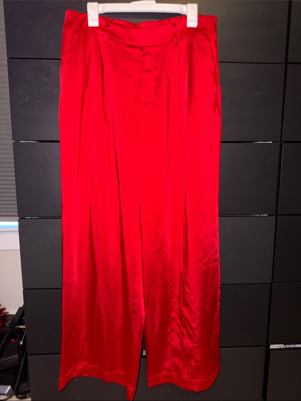 Red Satin Wide Leg Pants